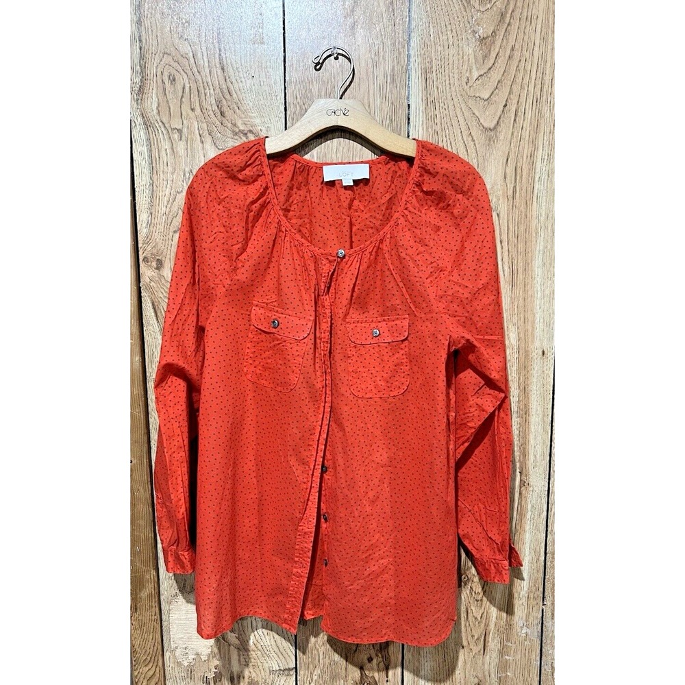 LOFT Ann Taylor Women's Red Polka Dot‎ Casual Blouse Medium W Pockets